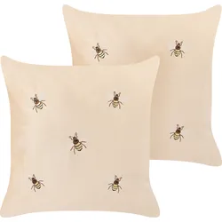Dekokissen 2er Set TALINUM Samtstoff 45 x 45 cm Beige Tiermuster