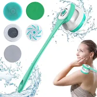 leikurvo Elektrische Körperbürste Badebürste Rückenbürste Mit 5 AufsäTzen: Rückenbürste mit Langem Stiel IP67 Wasserdicht 3 Geschwindigkeit Spin Reinigung Bürste für Spa Dusche Peeling Massagebürste (Grün)