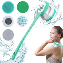 leikurvo Elektrische Körperbürste Badebürste Rückenbürste Mit 5 AufsäTzen: Rückenbürste mit Langem Stiel IP67 Wasserdicht 3 Geschwindigkeit Spin Reinigung Bürste für Spa Dusche Peeling Massagebürste (Grün)