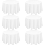 6 Stück177cm Runde Tischdecke Weiß Polyester Tischdecke, Waschbare Stoff Fleck und Falten Beständige Tischdecke Runde Tischdecke Tischwäsche für Hochzeit Party Bankett Buffet