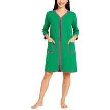 Aquarti Damen Bademantel Morgenmantel mit Reißverschluss Hausmantel Leicht 3/4 Ärmel, Farbe: Grün, Größe: 3XL - 3XL