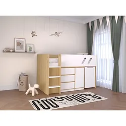 Kombi-Bett 90 x 190 cm - Mit Schreibtisch & Stauraum - Holzfarben & Weiß + Matratze - SAGITI
