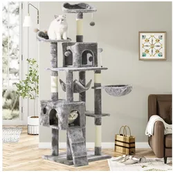 MSMASK Kratzbaum Stabil Katzenbaum mit Sisal-Seil, 176cm, Plüsch Liege höhlen Spielhaus Spielzeug für Mittelgroßer Katzen grau