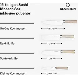 Klarstein Shibui Sushi-Messer-Set | 15-teilig | 4 Messer mit praktischem Zubehör Beige