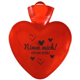 Hugo Frosch Wärmflasche Herz 1,0 l rot-transparent mit Druck "Nimm mich ich bin heiß"