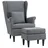 Homcom Ohrensessel mit Hocker Polyester 75 x 104 x 83 cm Grau