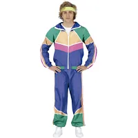 FIESTAS GUIRCA | Gimnasta Kostüm für Erwachsene (52-54/L) - Jacke und Hose - Sport- und 80er Jahre Kostüme für Halloween, Karneval und Kostümpartys - Ideal für Herren - Blau und Mehrfarbig - Einheitsgröße