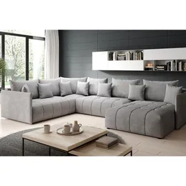 GRAINGOLD Ecksofa U- Ardi Bis - Ecksofa mit Schlaffunktion, Bettkasten - Wohnlandschaft, Wohnzimmer Sofa - Eckcouch Grau (Monolith 84) - Grau