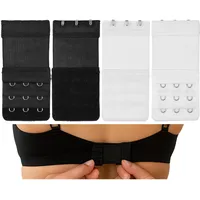 Bequeme BH Verlängerung, 4 Pack, Schwarz, Weiss, Größe M, 3 x 3 Haken Reihe, für alle BH Modelle, weiches und elastisches Material, Büsten Verschluss Erweiterung, Bra Extender, BH mit Komfort tragen - M, 3 x 3 Haken