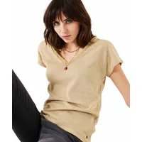 GARCIA T-Shirt in beige mit Glitzer-Optik und V-Ausschnitt-S