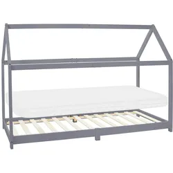 ML-Design Kinderbett+Matratze Hausbett Bettgestell Holzbett Lattenrost Hellgrau 90x200 cm