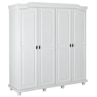 möbelando Kleiderschrank Isny (B/H/T 197 x 198 x 60 cm) aus Massivholz in weiß mit 4 Türen und 2 Einlegeböden weiß