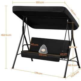 Yaheetech Hollywoodschaukel Schwarz 3-Sitzer