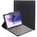YHFZR Tastatur Hülle for Samsung Galaxy Tab S7 FE - (QWERTY Layout), Ultradünn Flip Entfernbar Drahtloser Keyboardständer Ledertasche für Samsung Galaxy Tab S7 FE T730/T736B 12.4" Tablet, Schwarz