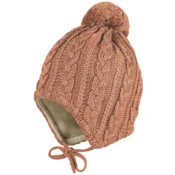 Strickmütze MAXIMO, Baby, Gr. 53, braun, Strick, Wolle, unifarben, Zopfmuster, casual, Mützen, mit Zopfstrickmuster mit Pompon und Bindeband