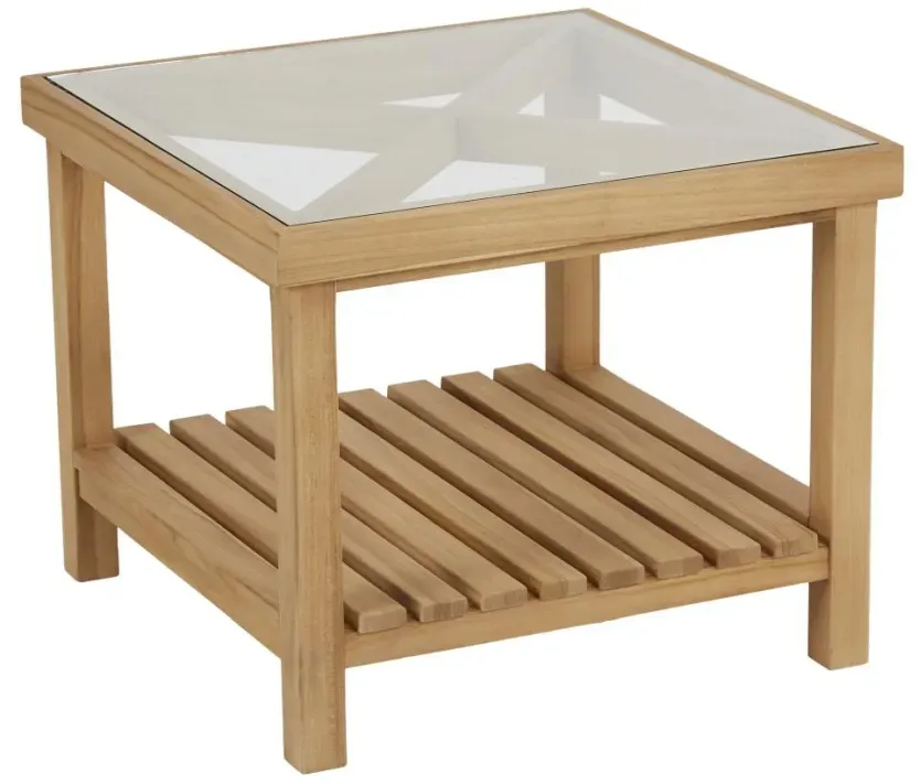 Gartencouchtisch Varm aus Teakholz mit Glasplatte, modern, natur, 55x55 cm, Outdoor