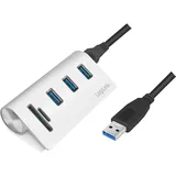 Logilink CR0045 3+2 Port USB 3.0 Hub (3-Port) mit Kartenleser für SD + Micro-SD Speicherkarten, Aluminiumgehäuse, mit eingebautem SD-Kartenleser Silber