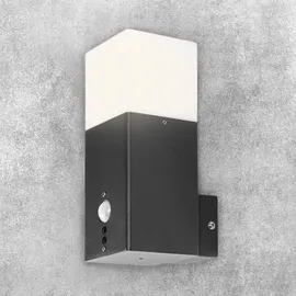 Grafner Aluminium Wandlampe schwarz, mit Bewegungsmelder, IP44, E27 Fassung, Wandleuchte schwarz eckig anthrazit
