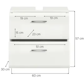 xonox.home Waschbeckenunterschrank Ice Weiß/Weiß Hochglanz