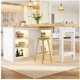 STILVORA Kücheninsel Ausziehbarer Esstisch Barschrank mit Glas-Einlegeböden & LED, (RGB-LED per App, 360° drehbar, ausziehbar 120-197cm), für Küche, Esszimmer, Wohnzimmer, Barbereich, Homeoffice
