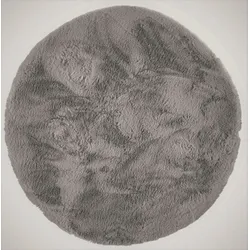 Fellteppich DEKOWE "Roger", grau, H:20mm Ø:80cm, Kunstfaser, Teppiche, Kunstfell, Kaninchenfell-Haptik, ein echter Kuschelteppich