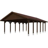 SKANHOLZ Skan Holz Wallgau - Satteldach Doppelcarport Breite 620 cm Gr. 3 - 620 x 900 cm Dachschalung mit Dachschindeln (rot) nussbaum Holzcarport