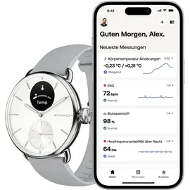 Withings ScanWatch 2 38 mm perlweiß/silber, Sport Flourelastomer-Armband grau/silber