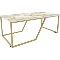 Skye Decor, Wendy- Wendy RYH, Weiß,Gold, Couchtische, 48x120x60 cm, 100% Melaminbeschichtete Partikelplatte