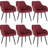 Woltu 6er Set Esszimmerstühle mit Armlehne Rückenlehne, Stuhl im Esszimmer mit Samtbezug, bequemer Polsterstuhl, Küchenstuhl mit Metallbeinen, bordeaux - bordeaux