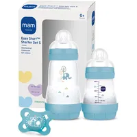 MAM Baby MAM Easy Start Anti-Colic Starter Set S, Baby Erstausstattung mit 2 Anti-Colic Flaschen (160 ml & 260 ml) inkl. Sauger Größe 1 und Schnuller, Baby Geschenk Set, ab der Geburt, blau