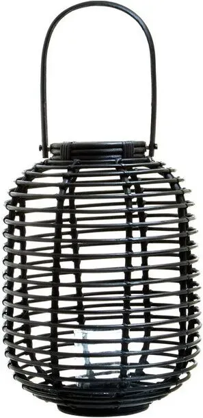 Premier Housewares nachhaltige kleine schwarze Rattan-Laterne in Naturfarbe, moderne runde KandelLaterne, vielseitig einsetzbar