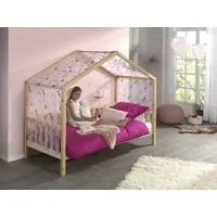 Vipack Hausbett »Dallas, mit Dachaufbau, Kiefer massiv, stabil gebaut«,... (B/H/T ca. 210x170x97cm, mit Sprossenumrandung), wahlweise mit oder ohne Bettschublade und Textilhimmel natur