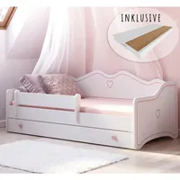 Kids Collective Kinderbett Jugendbett 80x180 mit Matratze Rausfallschutz & Schublade | Prinzessin Kinder Sofa Couch Bett umbaubar rosa weiß - Weiß