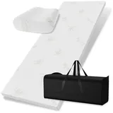 eloneo Schlaf Reise-Set Visko-Matratzenauflage, Visko-Kopfkissen, hochwertige Transporttasche, 100% Visco, weiß, Visco-Topper: B x L 200