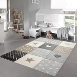 Teppich-Traum Kinderzimmer Teppich Spiel & Baby Teppich Herz Stern Punkte Design in Braun Beige Grau Größe 140x200 cm