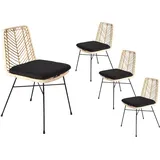 SAM 4er Set Rattanstuhl Detroit, Farbe Natur, Esszimmerstuhl inklusive Sitzkissen, Korbstuhl mit Metallfüßen, Geflechtstuhl/Eisenstuhl im Retro-Design