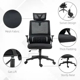 Vinsetto Bürostuhl Ergonomisch, Schreibtischstuhl mit Verstellbar Kopfstütze, Armlehne höhenverstellbar Computerstuhl Drehstuhl mit Wippfunktion,