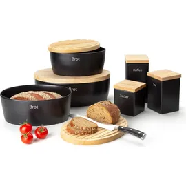 Continenta Brottopf mit Holzdeckel oval 36 cm matt schwarz