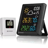 Bresser MeteoCast Pico Farbwetterstation - Thermo-Hygro-Außensensor, Max./Min.-Wertspeicher, DCF-gesteuerte Uhrzeit, Weckfunktion, Farbdisplay und Batteriestandsanzeige, schwarz