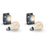 Philips Hue White Ambiance E27 Filament Globe Lampe (550 lm), dimmbare LED Lampe für das Hue Lichtsystem mit allen Weißtönen, smarte Lichtsteuerung über Sprache und App (Packung mit 2)