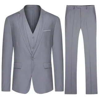 Allthemen Anzug (3 tlg) Slim Fit Herrenanzug für Business grau 48