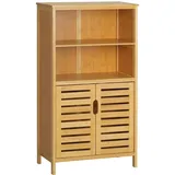 kleankin Badezimmerschrank, Unterschrank aus Bambus, Badschrank mit Lamellentüren, natur 50L x 29B x 92H cm