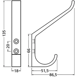Hermeta Haken Aluminium 86,5 mm schwarz