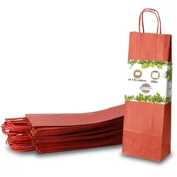 BIOZOYG 250 Stück Geschenktaschen rot Flaschentaschen für Weinflaschen Weinbeutel aus Kraftpapier umweltfreundliche Weintüten aus Kraftpapier