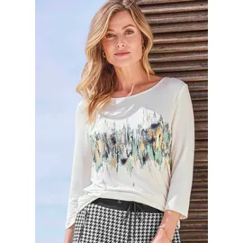 GOLDNER Kurzgröße: Edles Shirt mit Frontdruck, 3/4-Arm in cremeweiß | Gr.: 25