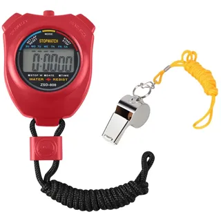 Vicloon Digital Sport Stoppuhr Timer mit Edelstahl Pfeife, große LCD-Display geeignet für Fußball, Basketball, Laufen, Schwimmen, Fitness und mehr(Rot)