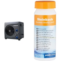 Steinbach Wärmepumpe Mini – 049275 – Automatische Wärmepumpe für Pools bis 20.000 l – Mit LED-Display und integriertem Durchflusssensor & Quicktest Streifen für pH-Wert und freies Chlor, 50 Stück