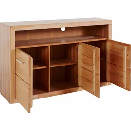 OTTO home Sideboard OTTO HOME "Ribe,130cm breit, Fronten Massivholz,7 Fächer", beige (kernbuche teilmassiv), B:130cm H:80cm T:35cm, Holz teilmassiv, Sideboards, Sideboard, Holz massiv, Holzwerkstoff, Metall Griffe,3 Türen