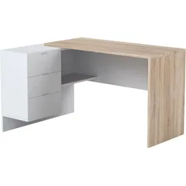 Dmora Schreibtisch Dfagg, Wendeschreibtisch mit Kommode, Eckstudie oder Büro-PC-Tisch, 145x108h73 cm, Eiche und Weiß - Dmora