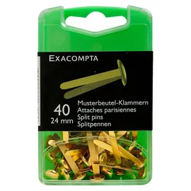 Exacompta 14742E 40er Pack Musterbeutel-Klammern 24mm gold aus Aluminium in praktischer Aufbewahrungsbox